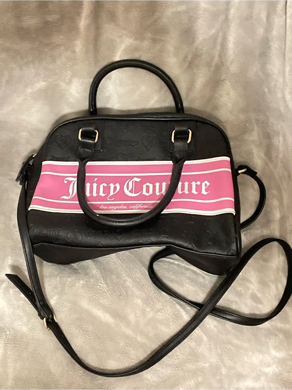 Juicy Couture Black Satchel with Pink Logo Stripe